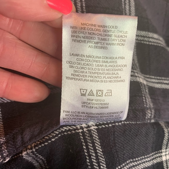 Woolrich Flannel Gray Plaid Button Down Long Sleeve Shirt Size L - Picture 8 of 11